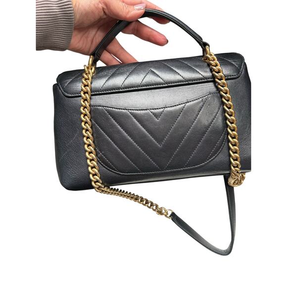 Chanel Chevron Top Handle Flap Bag - Black Calfskin with Gold Hardware - Picture 7 of 11